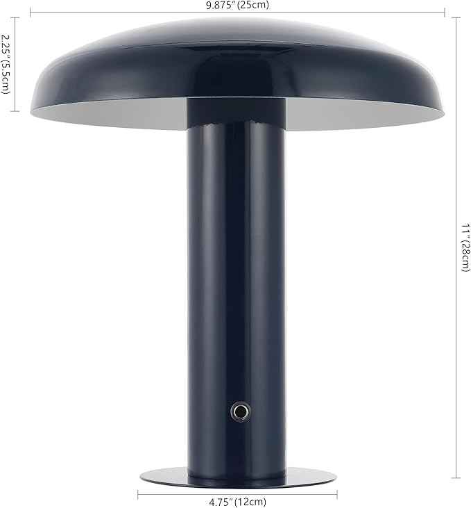 JONATHAN Y 11" Navy Rechargeable LED Mushroom Table Lamp, Cordless Portable Dimmable Mid-Century Modern Accent Lamp, with Metal Shade, Touch Sensor (JYL7114F)