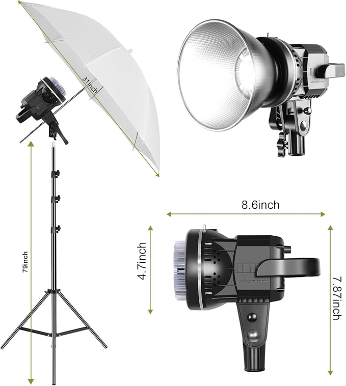 GVM 80W LED Video Light, Umbrella Lighting Kit CRI97+ 5600K with Tripod Stand, Soft Umbrella, Continuous Output Lighting for YouTube, Video Recording, Wedding, Outdoor Shooting P80S-2