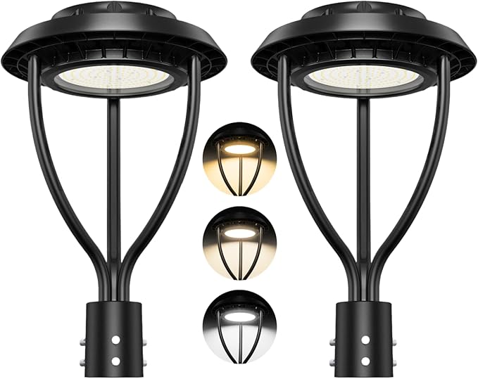 2Pack LED Post Top Light with Photocell, 100W 80W 60W Adjustable, 15000LM Adjustable CCT 3000/4000/5000K Outdoor Pole Lights, IP65 Waterproof Commercial LED Post Light Fixture ETL DLC Listed - Aura Lighting