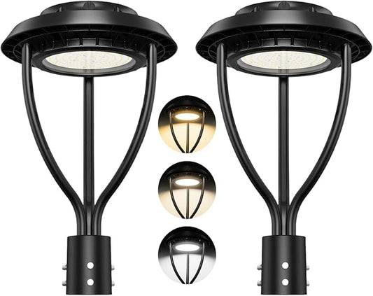 2Pack LED Post Top Light with Photocell, 100W 80W 60W Adjustable, 15000LM Adjustable CCT 3000/4000/5000K Outdoor Pole Lights, IP65 Waterproof Commercial LED Post Light Fixture ETL DLC Listed - Aura Lighting
