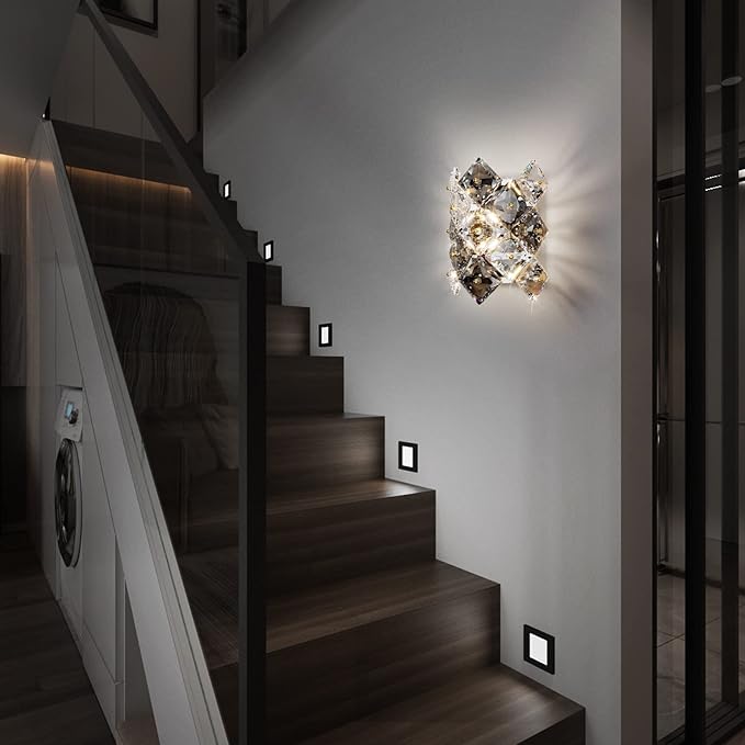 Modern Crystal Wall Sconces,Chrome Wall Light Fixtures,Luxury Indoor Wall Lamp,K9 Crystal Vanity Wall Mount Lamps,Industrial Sconce Lighting for Bathroom Living Room,Bedsides,Hallway,Bedroom - Aura Lighting