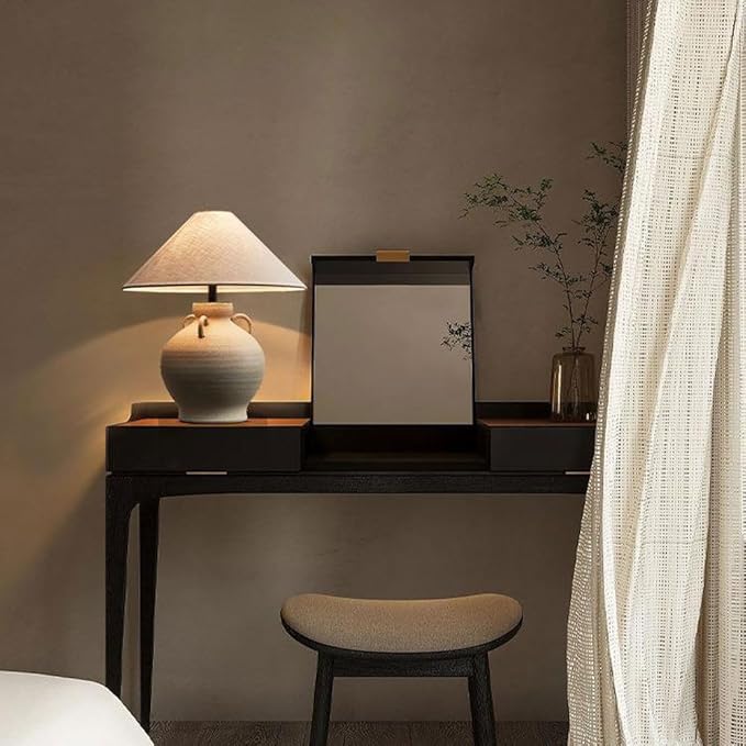 New Chinese Wabi-sabi Style Living Room Bed Bedside Desk Light Vintage Natural Fabric Ceramic Desk Lamp Club Villa Restaurant Coffee Shop Table Lamp Study Apartment Office Lighting Fixture