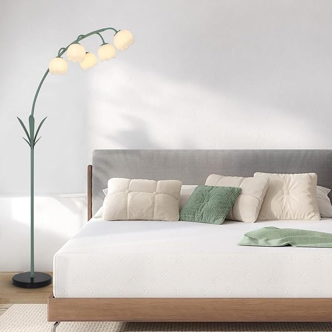 HMVPL Arc Floor Lamp for Living Room, Flower Floor Lamp with 5 G9 LED Bulbs, Foot Switch, Green Floral Standing Lamp with Acrylic Shade, Curved Tall Lamp for Living Room Bedroom Corner Kids Reading - Aura Lighting