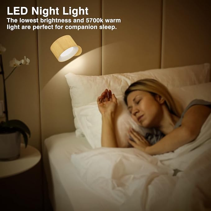Koopala LED Sconces, Wall Mounted Lamps with Rechargeable Battery Operated USB Port 3 Color Temperatures & 3 Brightness Levels 360°Rotate Magnetic Ball, Cordless Lights for Reading Bedside - Aura Lighting