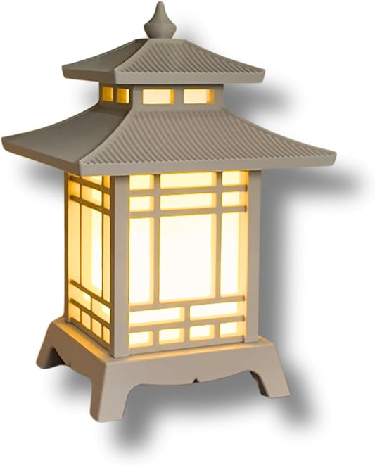 Japanese Pagoda Lantern - Exquisite Japanese Decor for Home and Room | Unique Desk Lamp and Table Lamp Design | Mini Pagoda Transforms Any Space (Ivory White (8.75in Tall) - Cordless)