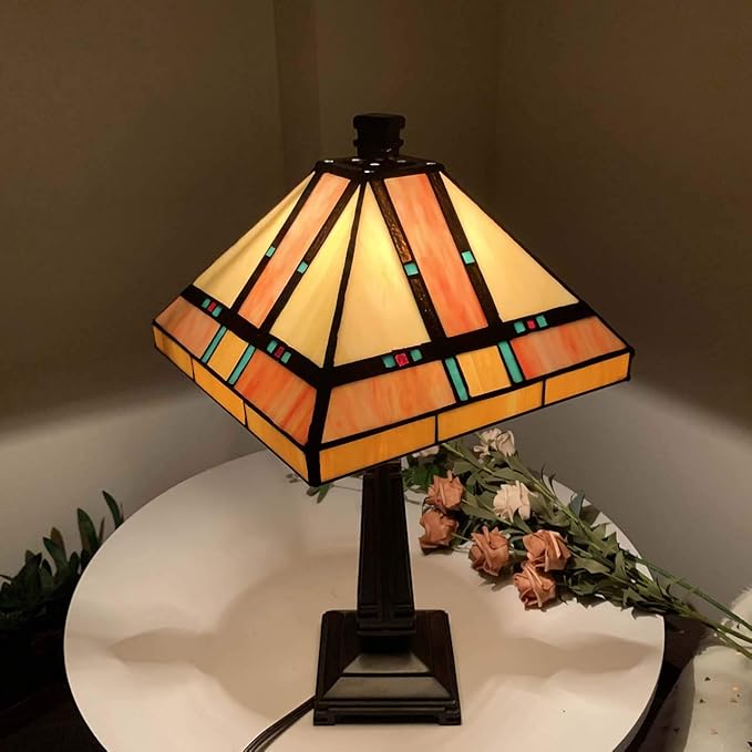 Bieye S10798 Tiffany-Style Stained Glass Mission Lampshade - 10-Inch Wide - Iridescent Elegance