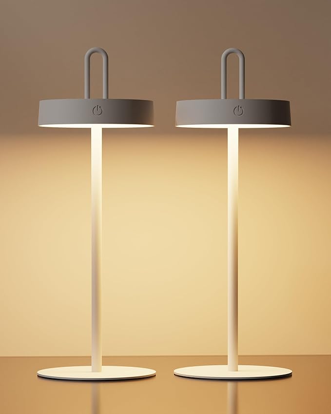 Lightapex 2-Pack Cordless Table Lamps – Portable Rechargeable Bedside Lamps with Stepless Dimming and Touch Control, Modern Nightstand Lamps for Bedroom, Living Room, Patio and Reading（White）