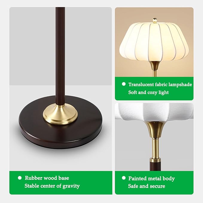 Light Luxury Hotel Bedside Floor Lamp French Wabi-Sabi Style Rubberwood Fabric Standing Lamp H61” E26 3 Tone Light Study Office Torchiere Farmhouse Villa Rustic Lighting Fixture