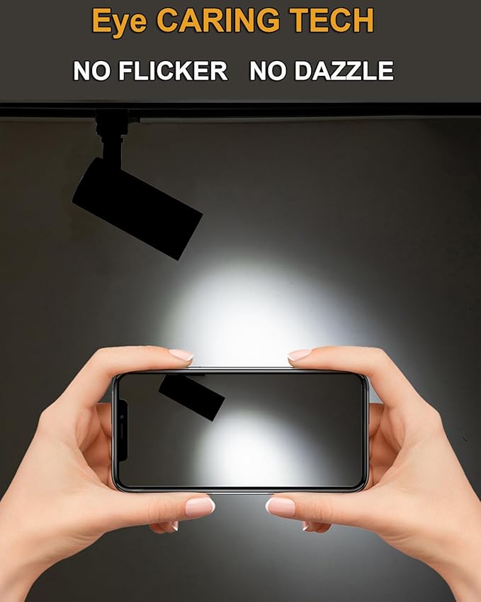 Black 20W Track Lighting Heads,2700K-6500K Stepless Dimming H Type LED Track Light Heads Dimmable Rail Ceiling Spotlight Fixtures Accent,CRI90+ 24° 1800LM,6 Pack (Black, 20W(6 Pack)) - Aura Lighting