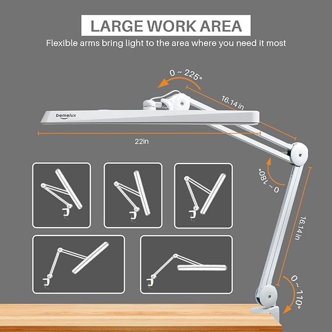 LED Architect Desk Lamp with Clamp, Metal Swing Arm 2000 Lumens Dimming Office Table Lamp for Task Work Drafting Reading Desktop, 117PCS Bright LEDs, 24W Workbench Lamp(White) - Aura Lighting