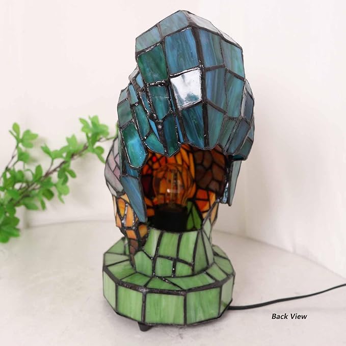 Bieye L12012 Colorful Rooster Tiffany Style Stained Glass Accent Table Lamp Night Light for Bedside Living Room Decoration (Multi-Colored, 5.75Dx13Wx12H)