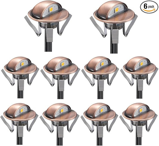 FVTLED Pack of 6 Low Voltage LED Stair Deck Lights kit Φ1.38 Outdoor Garden Yard Decoration Lamp Recessed Landscape Pathway Step Warm White LED Lighting, Red Bronze