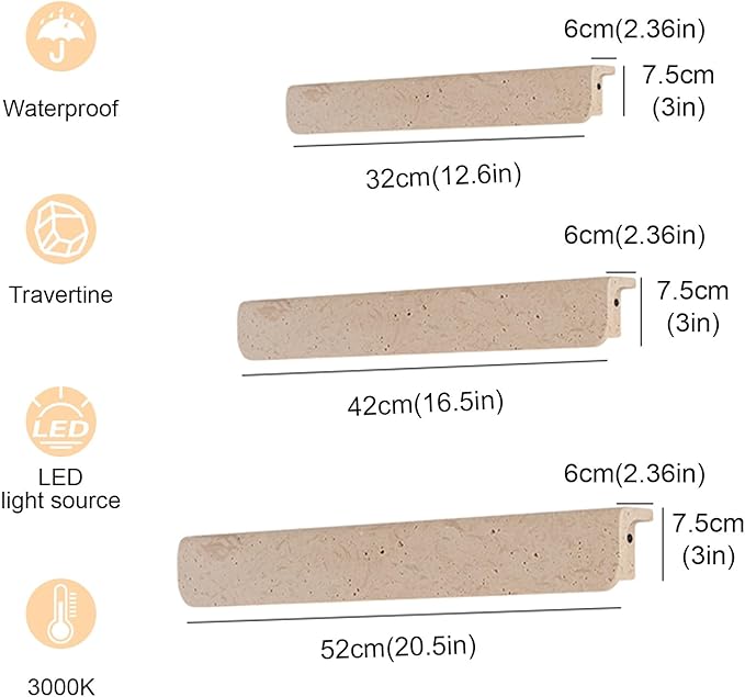 Outdoor/Indoor Yellow Travertine Wall Sconces, Nordic Style Natural Stone LED Wall Lamp, IP65 Waterproof Exterior Lighting Fixtures, Wabi-Sabi Art Decor Wall Light for Patio Garage(32cm)