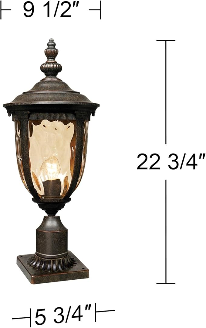 John Timberland Bellagio European Outdoor Post Light Fixture with Pier Mount Bronze 25 inch Tall Glass for Exterior House Porch Patio Outside Deck Garage Yard Garden Driveway Home Lawn Walkway
