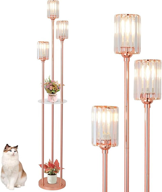 HMVPL Pink Floor Lamp for Living Room, Crystal Floor Lamp with Shelves, Girls Standing Lamp with Table, Modern Corner Lamp with On/Off Switch, Unique Tall Lamp for Bedroom Nursery Office - Aura Lighting