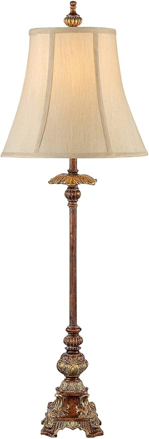 Regency Hill Juliette 36 1/2" Tall Skinny Large Buffet Traditional End Table Lamps Set of 2 Brown Light Bronze Finish Fabric Shade Living Room Bedroom Bedside Nightstand House Office Home Reading
