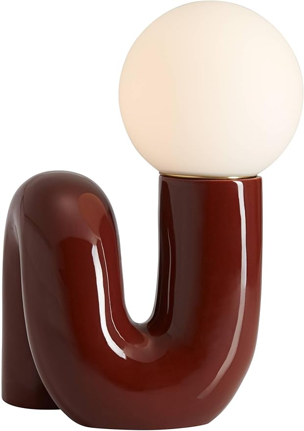 360 Lighting Fondant 11 3/4" Small Mid Century Modern Accent Table Lamp Chocolate Brown Ceramic Single Glass White Shade Living Room Bedroom Bedside Nightstand House Office Home