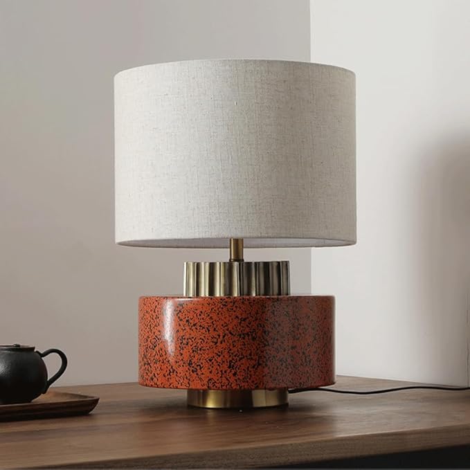 Chinese Vintage B&B Hotel Room Desk Light Wabi-sabi Style Fabric Ceramic Desk Lamp Living Room Bedroom Study Room Reading Table Lamp Coffee Shop Sample Room Showcase Decoration Lighting Fixture