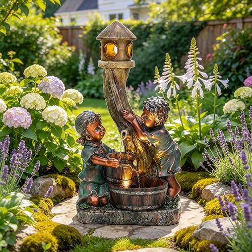 31" Boy and Girl Outdoor Fountain LED 3