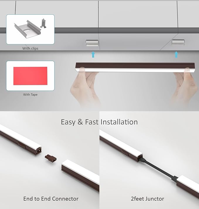 Under Cabinet Lighting Plug in, 12 Inch 2 Pcs, Linkable AC120V 3CCT 3000K/4000K/5000K Ultra Slim, LED Under Cabinet Lights for Counter Light, Kitchen, Shelf, Sink, Workshop, Desk, Bronze