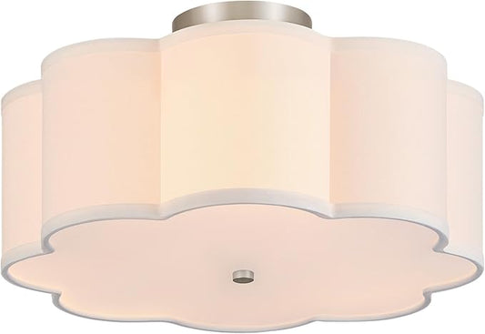 VONLUCE Semi-Flush Mount Ceiling Light, 15.7" Modern 3-Light Ceiling Light Fixture with White Petal-Shaped Shade 3 E26 Sockets for Bedroom Entryway Living Room, Nickel Finish, ETL Certificated - Aura Lighting