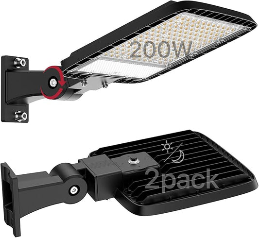 Kifflux 200W LED Parking Lot Lights Arm Mount 24000LM 5000K 120V Street Area Light Commercial Grade with Photocell LED Pole Flood Lighting Outdoor Shoebox Light for Yard/Parking Lot- 2Pack - Aura Lighting