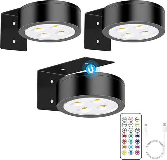 13 Color RGB Magnetic Led Art Display Light, Wireless Magnetic Picture Lights Rechargeable Battery-Powered Wall Frame Lights, Remote Control, and Timer 3Pack Black
