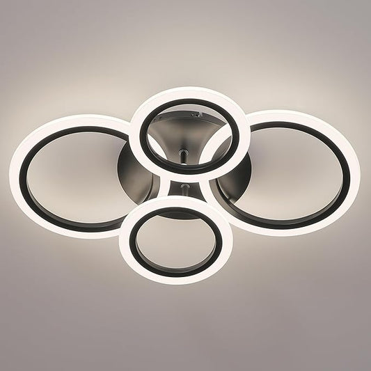 21.65'' Modern LED Ceiling Lights, Acrylic 4-Rings LED Flush Mount Light Fixture, Dimmable 3CCT 3000K/4000K/5000K Adjustable Flushmount for Bedroom, Kitchen, Hallway - Aura Lighting