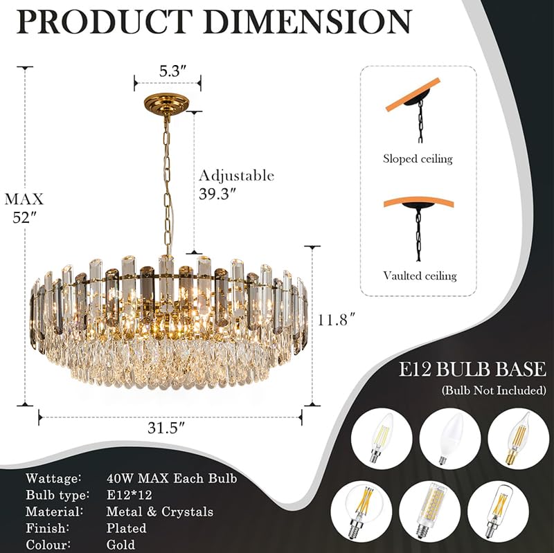 31.5" Modern Crystal Chandelier Gold 3
