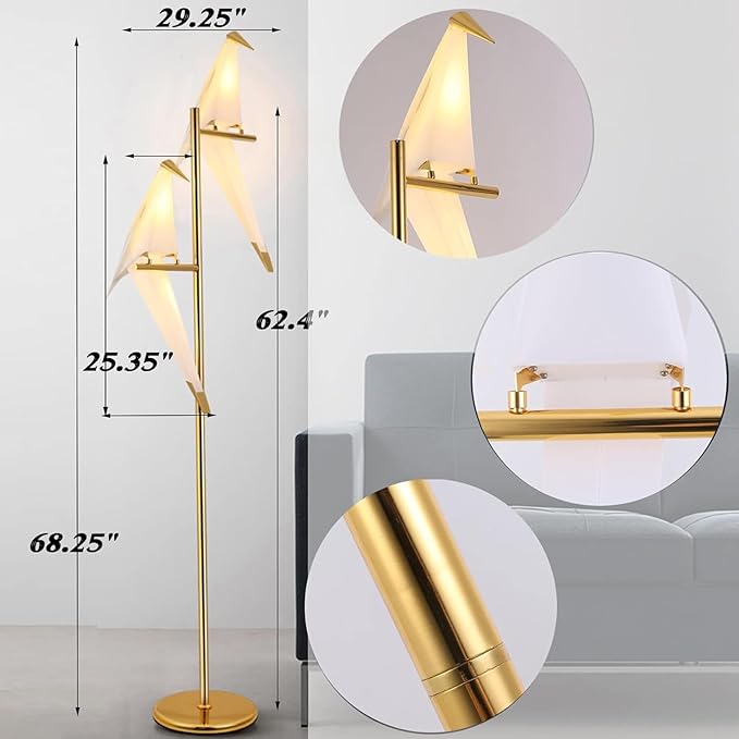 68 Inch Bird Floor Lamp, Gold Bird Lamp Swing Floor Light Fixtures, Modern LED Standing Floor Lamp for Bedroom Living Room