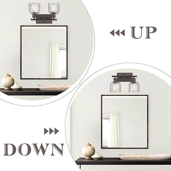 zeyu 2-Light Bathroom Vanity Light, Farmhouse Wall Sconce Lighting with Clear Hammered Glass, Oil Rubbed Bronze Finish, ZJF63B-2W ORB
