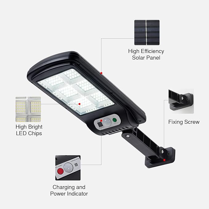 Viruhaka Solar Outdoor Lights,100W Street Lights with 10000LM Hight Brightness, IP66 Waterproof Security Flood Light, Dusk to Dawn Solar Street Lights,for Exterior Wall, Patio, Yard, Deck, Garden