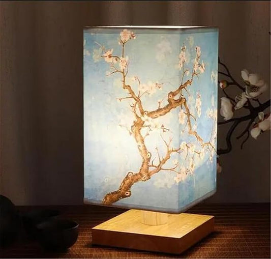 Japanese Lantern Bedside Bamboo Lamp - Table Lamp Japanese Decor Flower Lamp for Nightstand, Dresser, Living Room, Kids Room, Dorm, Office (Instructions + Lightbulb Included) (A)