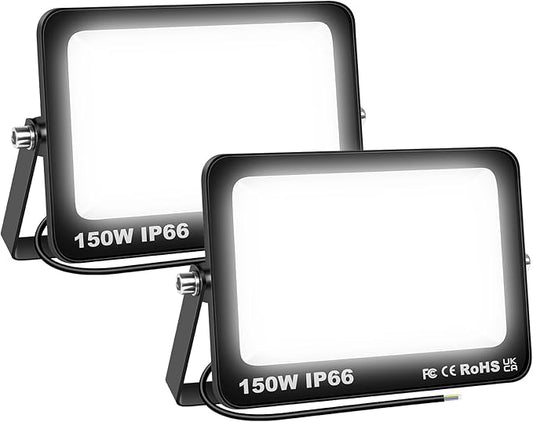 Willpower 2 Pieces 150W LED Flood Lights,13500lm Outdoor Security Lights,IP66 Waterproof Outside Lamp 6000K White Spot Light 110V Exterior Lighting for Yard Backyard House Court Stadium Parking