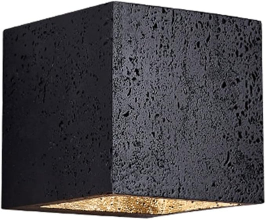 Nordic Modern Wabi-Sabi Black Travertine Wall Sconce Set of 2 - Japanese Style Bedside Light Fixture for Bedroom, Entryway, and Living Room Decor (1pack)