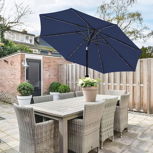 2 Pack 9' Solar Umbrella 32 LED Lighted Patio Umbrella Table Market Umbrella with Push Button Tilt (2 Count)