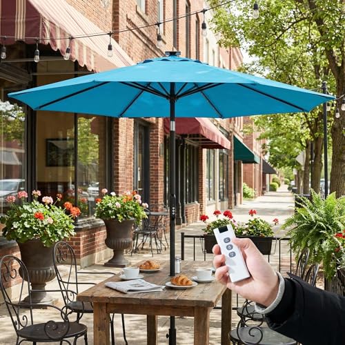 10FT Motorized Patio Umbrella with Solar LED Lights