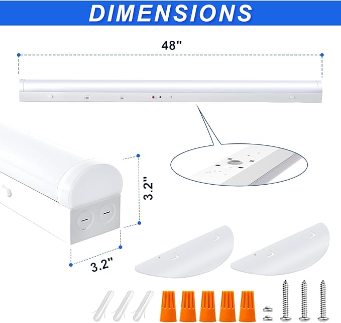 4FT LED Linear Strip Lights with Emergency Battery, 24W/32W/40W Selectable, 3CCT 3500K/4000K/5000K, Dimmable LED Shop Light, DLC ETL Listed Commercial Garage Ceiling Fixtures, AC100-277V (4 Pack)