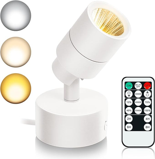 LED Spot Lights Indoor, 5W Uplighting with Remote Control Dimmable & Timer, Uplights Indoor Floor Spotlights with 3 CCT, Accent Lighting Stick on Wall Light for Plants Picture Artwork, White