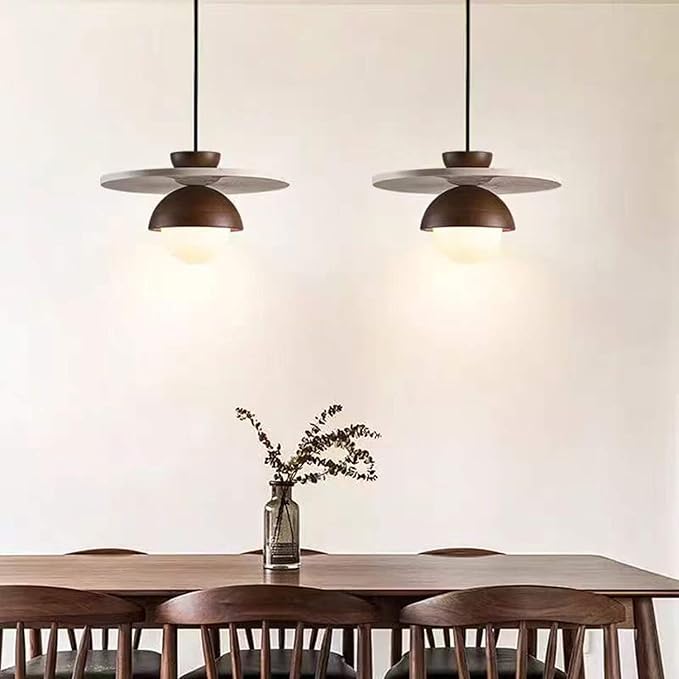 Wabi Sabi Pendant Light With Natural Stone Shade, Modern Walnut Wood Decoration Hanging Light, Yellow Travertine Pendant Lamp For Farmhouse Kitchen Island