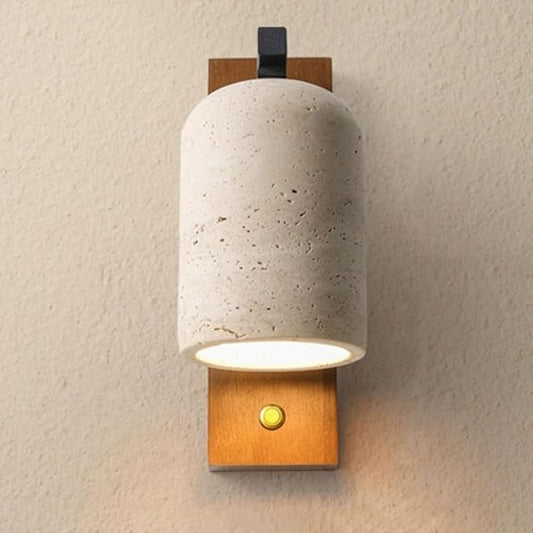 Modern Wall Mounted Vanity Lights for Bedroom & Living Room, Wabi-Sabi Style Walnut & Travertine Sconces, E26 Fixtures for Indoor Reading & Hallway Decor