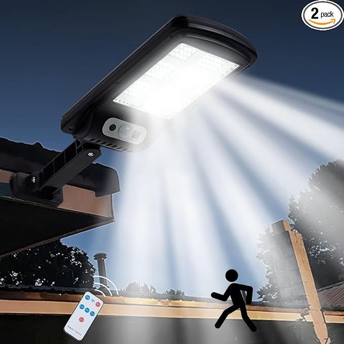 Viruhaka Solar Outdoor Lights,100W Street Lights with 10000LM Hight Brightness, IP66 Waterproof Security Flood Light, Dusk to Dawn Solar Street Lights,for Exterior Wall, Patio, Yard, Deck, Garden