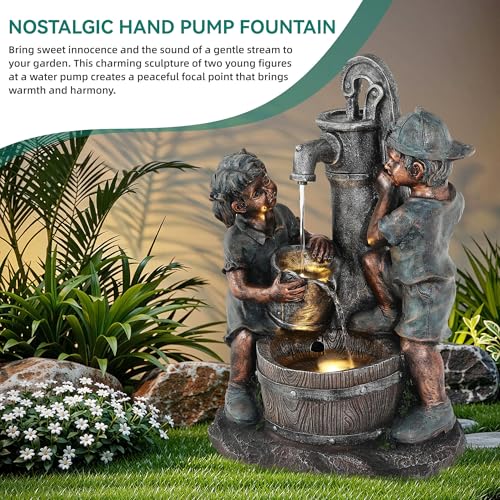 26" Boy and Girl Outdoor Fountain LED 3