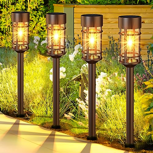Solar Pathway Lights Outdoor Solar Lights 8 Pack Metal & Glass Design (8 Count)