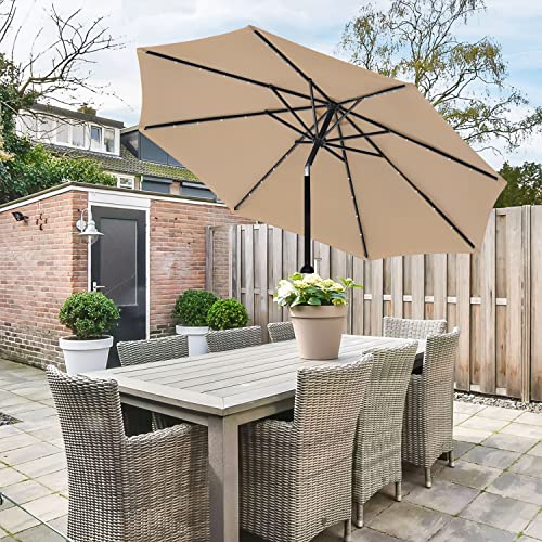9' Solar Umbrella 32 LED Lighted Patio Umbrella Table Market Umbrella with Push Button Tilt
