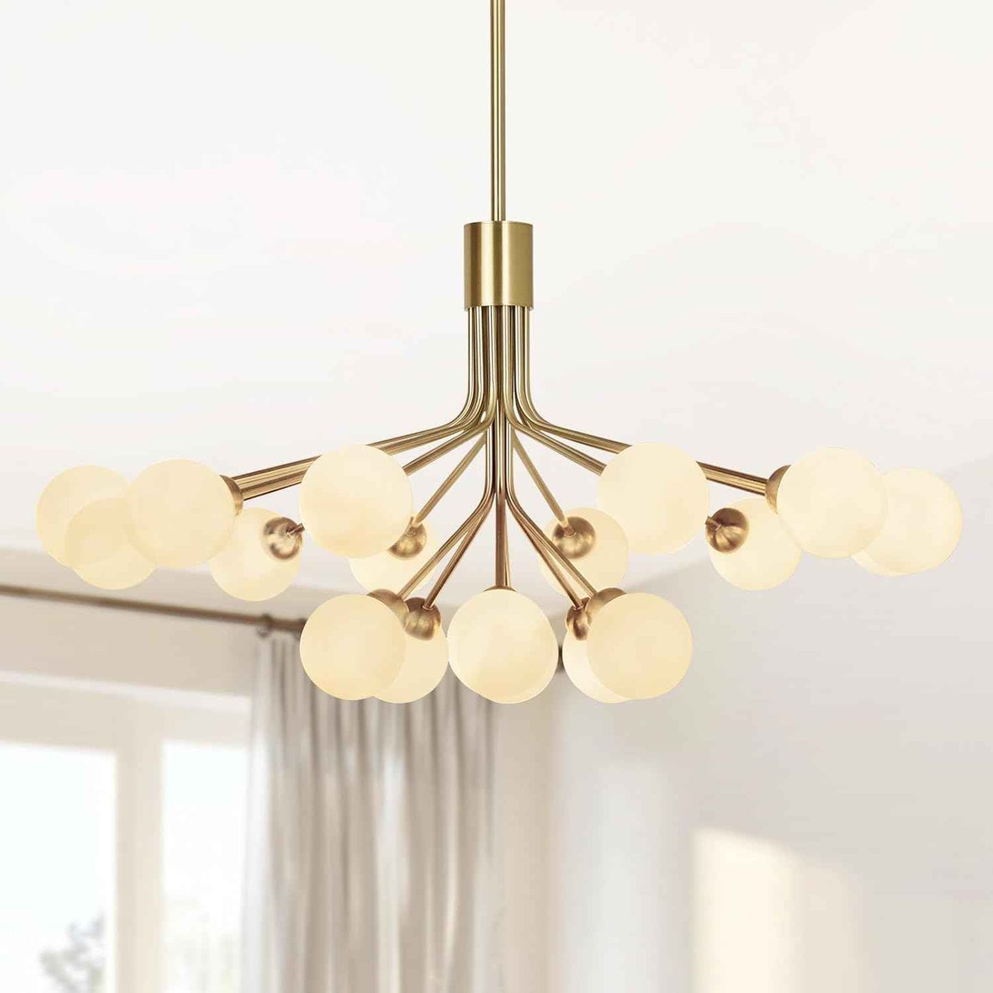 Depuley Bubble Ball Sputnik Chandelier: 18-Light Glod Modern Mid-Century Chandeliers for Dining Room - Milky White Glass Ceiling Light Fixture Height Adjustable Kitchen Over Table Included G9 Bulbs
