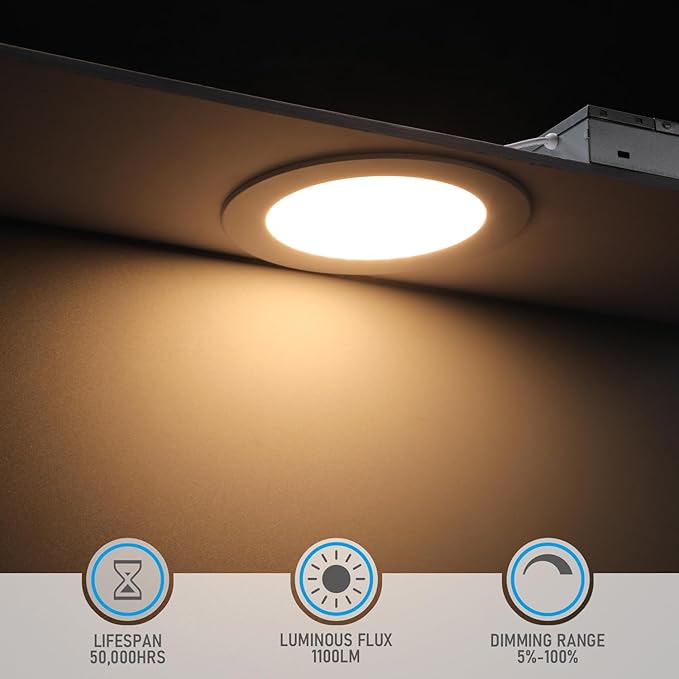 TORCHSTAR Basic Series 12-Pack 5CCT 6 Inch Ultra-Thin LED Recessed Lighting with J Box, CRI90, Aluminum, 2700K3000K3500K4000K5000K, 5%-100% Dimmable Slim Recessed Downlight, 12W 1100LM, ETL & ES