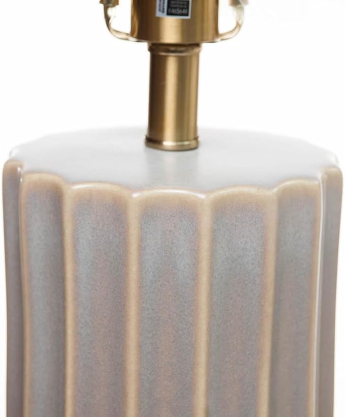 Lawrence & Scott Naomi Gray Porcelain Handmade Luxury Japandi Table Lamp for Living Room Bedroom Office with Custom Textured Linen Lampshade
