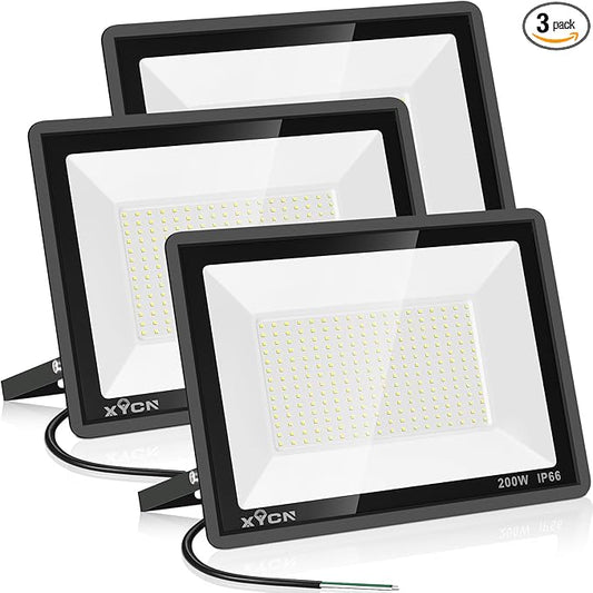 200W LED Flood Light(3 Pack), Super Bright 22500lm Security Lights, IP66 Waterproof Outdoor Flood Light, 5000K Daylight Floodlight for Yard, Garden,Basketball Court, Arena