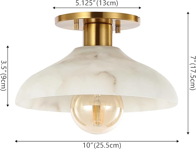 JONATHAN Y 10" White/Brass Gold Modern LED Semi Flush Mount Ceiling Fixture, Alabaster Shade for Hallway Bedroom Foyer, Mid-Century Dimmable Lamp, Edison LED Bulb Included JYL1207A